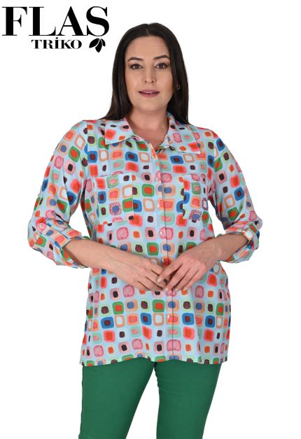 Flaş Triko Cebi Taş Detaylı Krep Gömlek