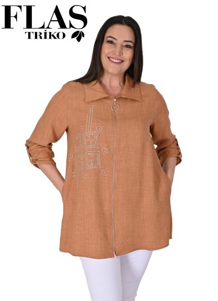 Flaş Triko Taşlı Keten Kap